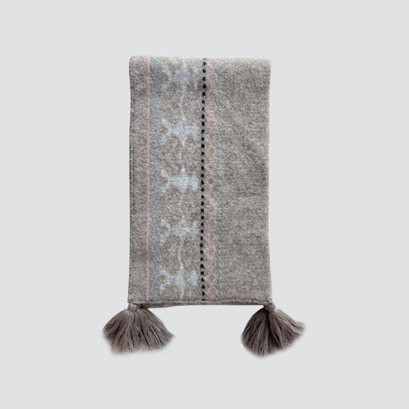 Wool Blend Fair Isle Scarf Unisex Soft Knit Winter Wrap