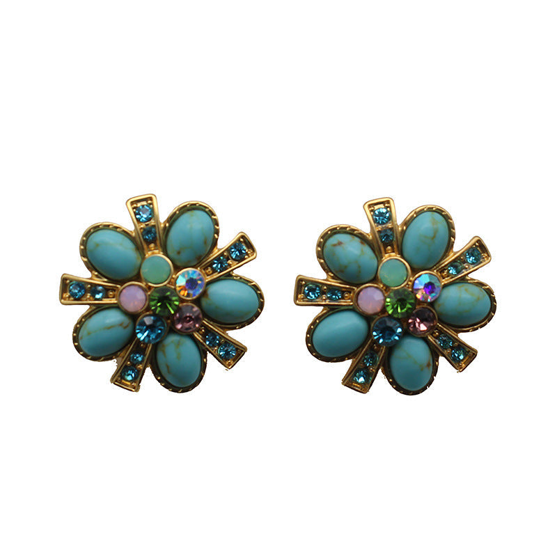 Turquoise Earrings, Protein Gemstones, 925 Silver Needles, Flower Earrings, 24K Matte Gold Electroplating Earrings
