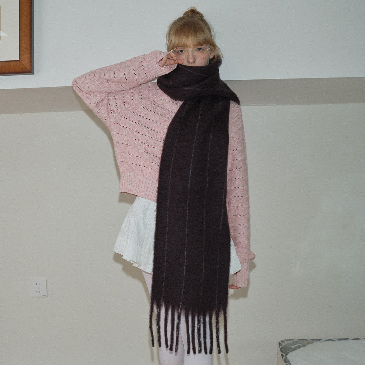 Vertical Striped Wool Blend Scarf Elegant Casual Neck Warmer