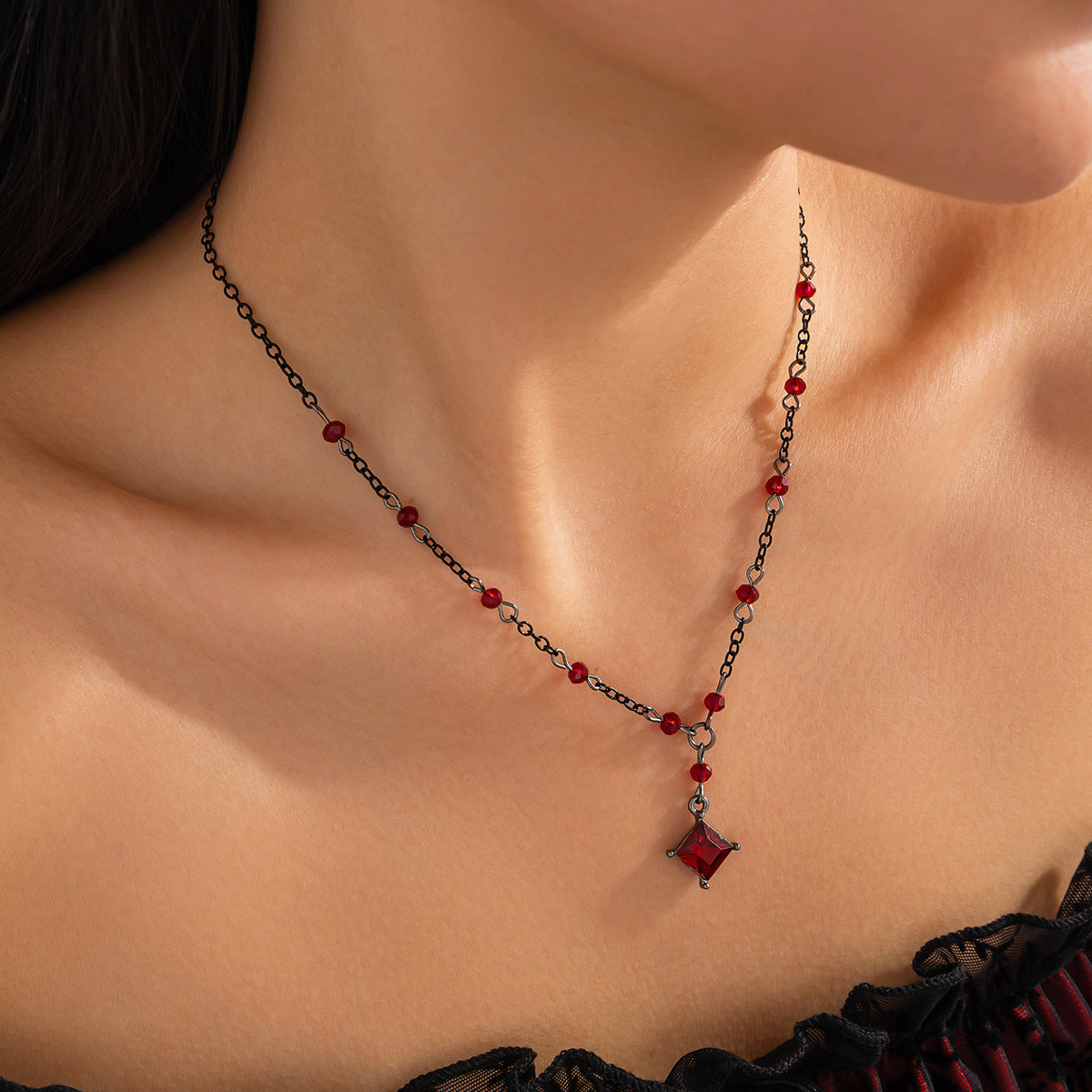 Gothic Vintage Blood Tear Drop Fringe Necklace For Women