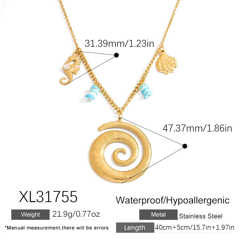 Ocean-Inspired Stainless Steel Seashell Necklace with Crystals
