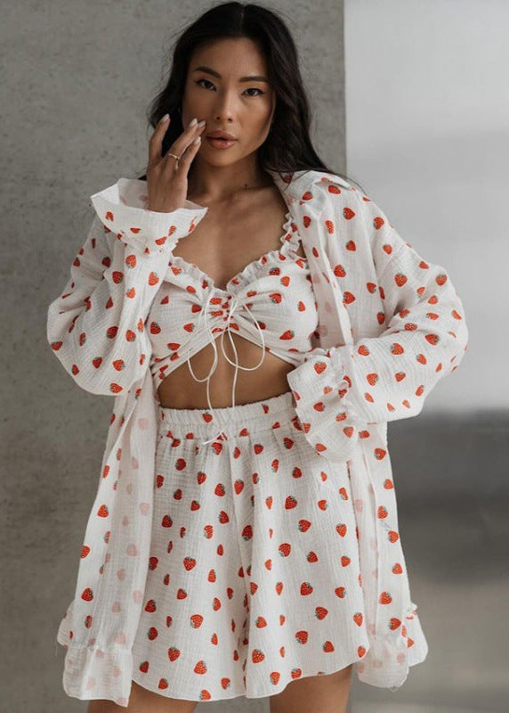 Heart Print Lounge Set Lightweight Fabric