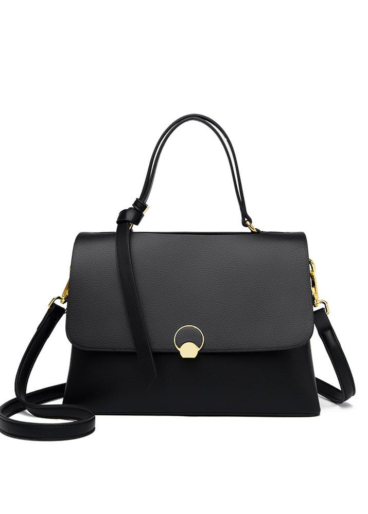 Two Tone Leather Top Handle Shoulder Bag