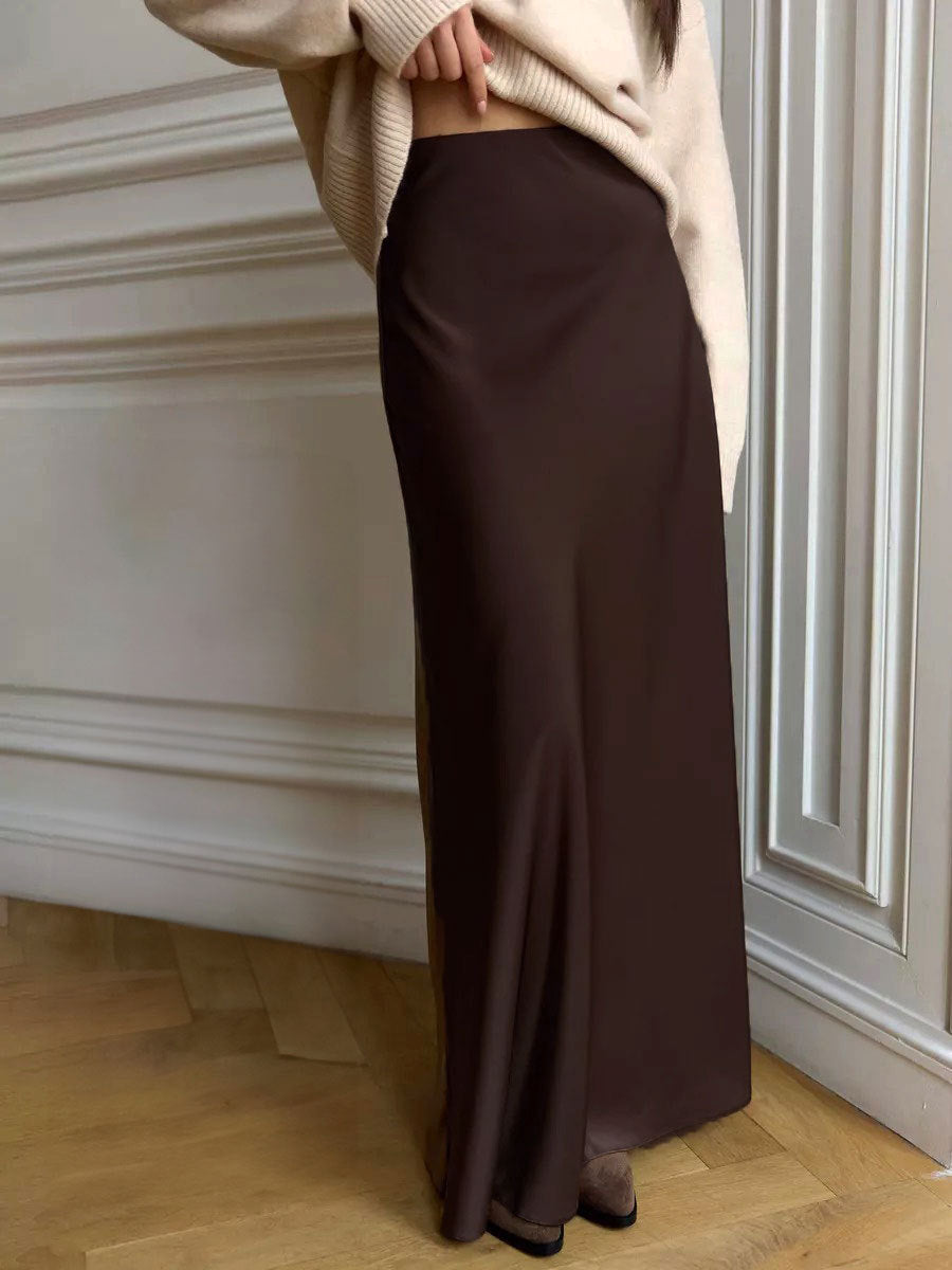 Elegant Mermaid Maxi Skirt Solid Color Satin Blend Street Style