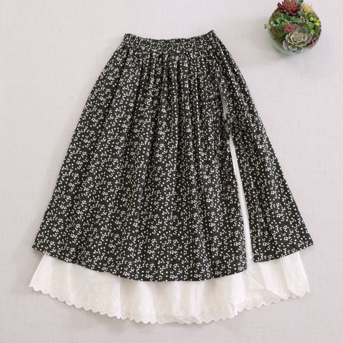 Artistic Printed A-Line Skirt with Tie Detail