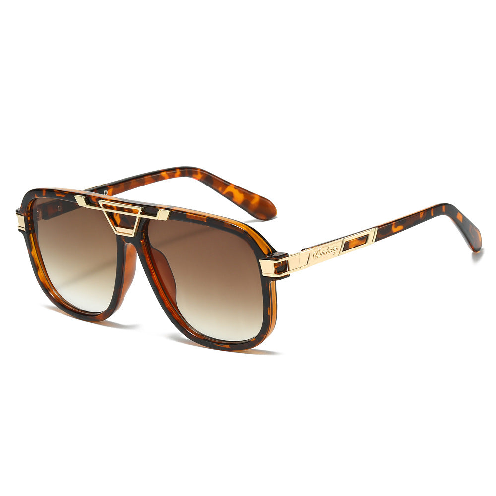 Trendy Retro Double Bridge Pilot Sunglasses Square Frame for Men