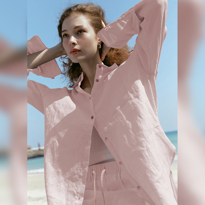 Elegant Tencel Linen Button-Up Shirt for Women