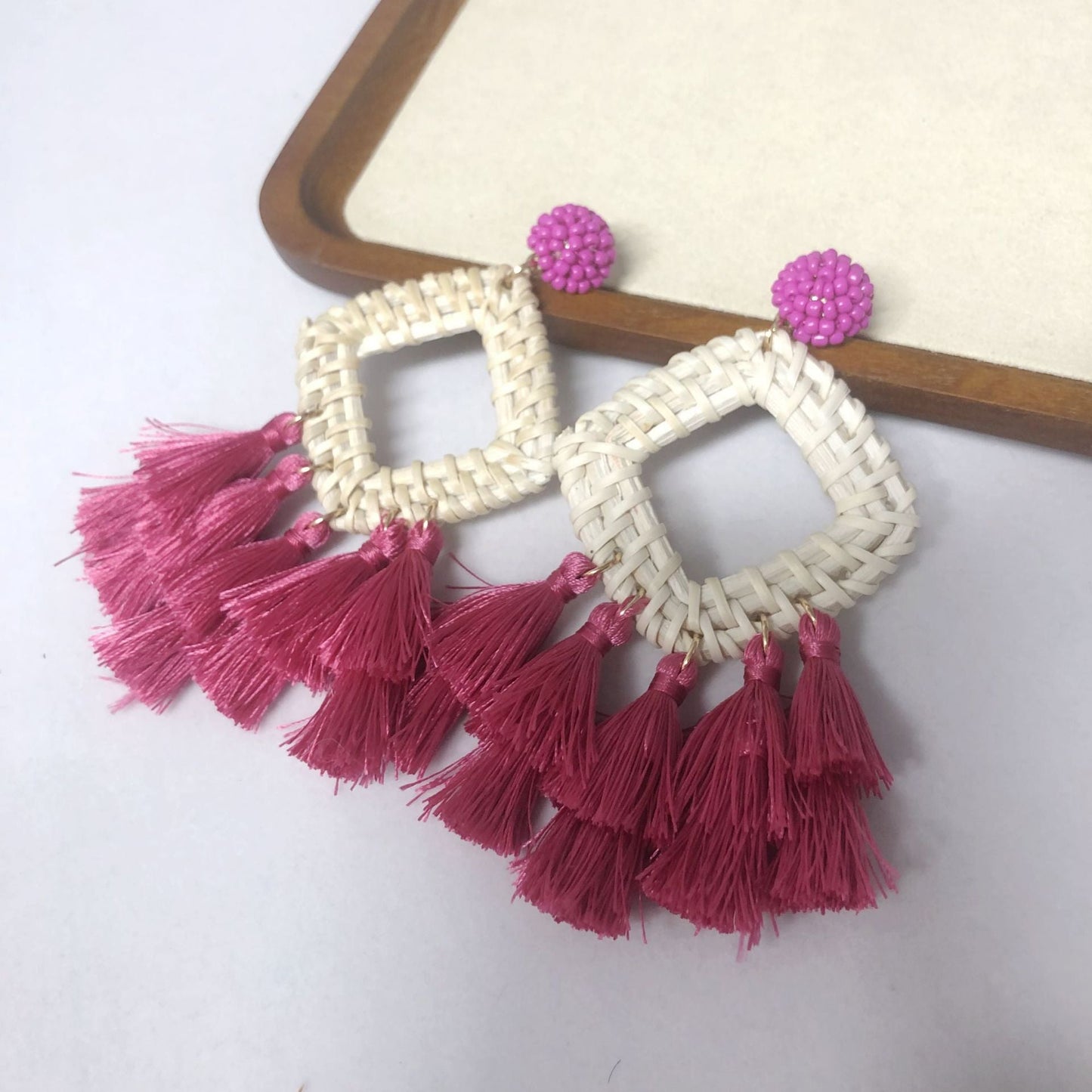 New Vintage Rattan Tassel Earrings Earrings Bohemian Handmade Raffia Earrings