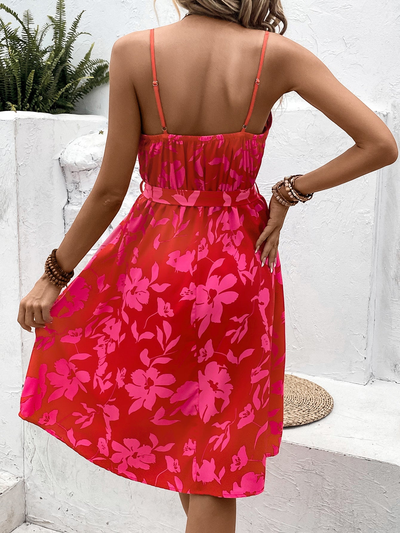 New V-Neck Lace Up Split Dress For Women