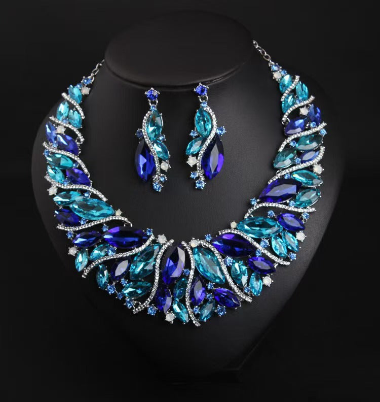Exaggerated Crystal Earrings and Necklace Set for Weddings and Parties