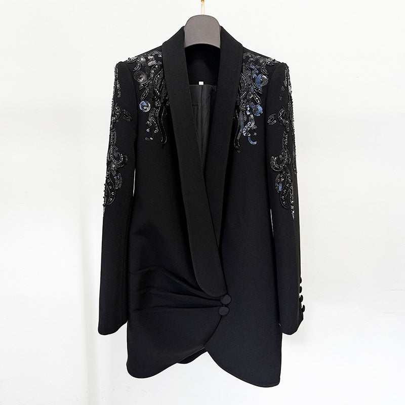 Fashionable Elegant Beaded Mini Dress With Mandarin Collar