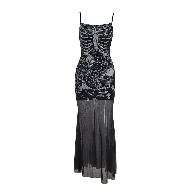 Skeleton Rose Bodycon Dress with Scoop Neck