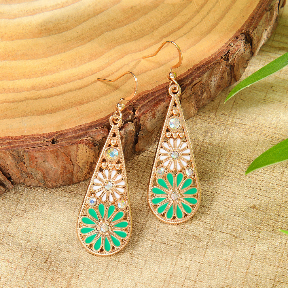 Bohemian Daisy Drop Earrings with Colorful Water Drop Design