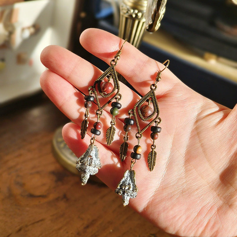 Handcrafted Vintage Geometric Feather Earrings Bohemian Style