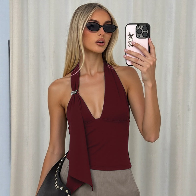 Trendy Halter Neck Backless Crop Top