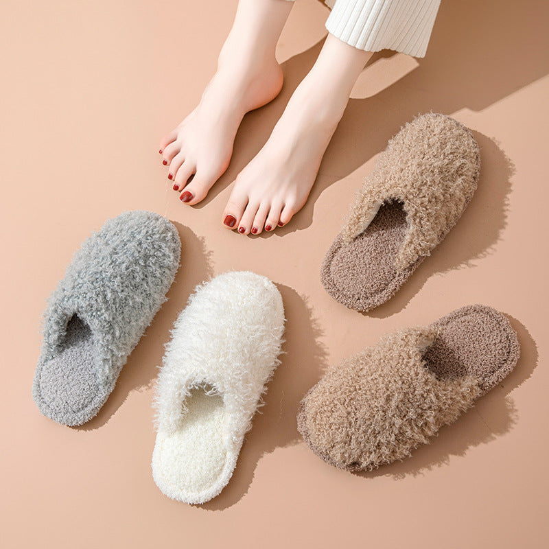 Solid Color Plush Soft Slippers