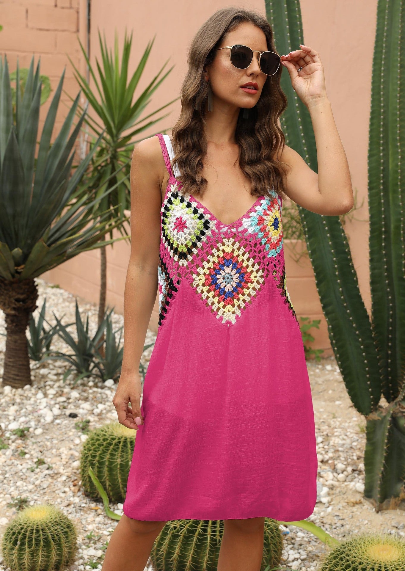 Mixed Color Hand-Crocheted Patchwork Camisole Dress