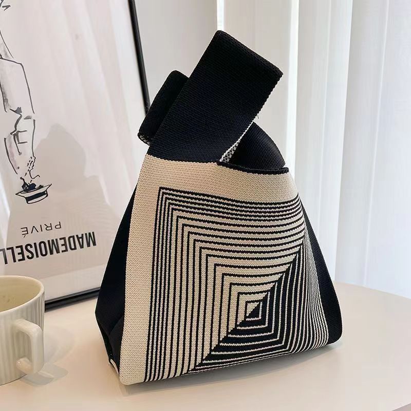 Knitted Tote Bag With Cute Designs Soft Polyester Casual