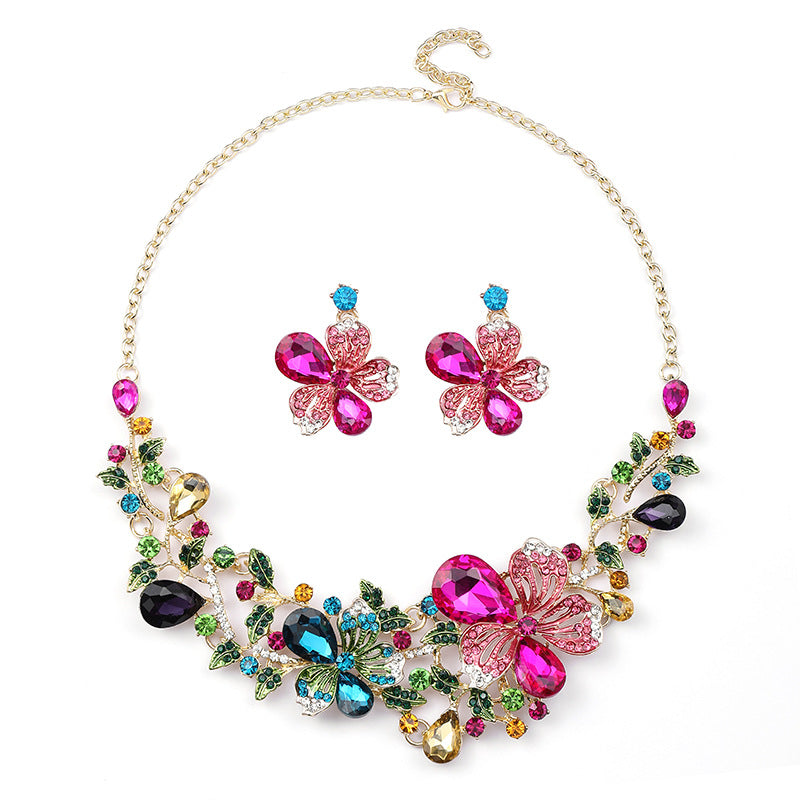 Colorful Floral Necklace Set for Women - Elegant Bridal Statement Jewelry