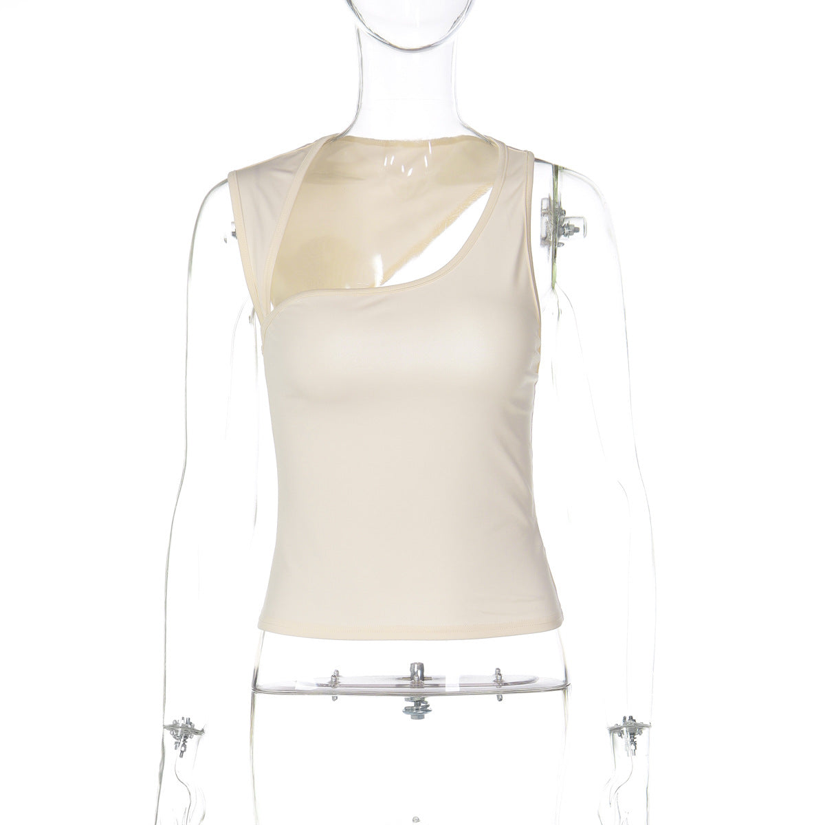Trendy Asymmetrical Neck Slim Fit Solid Color Tank Top