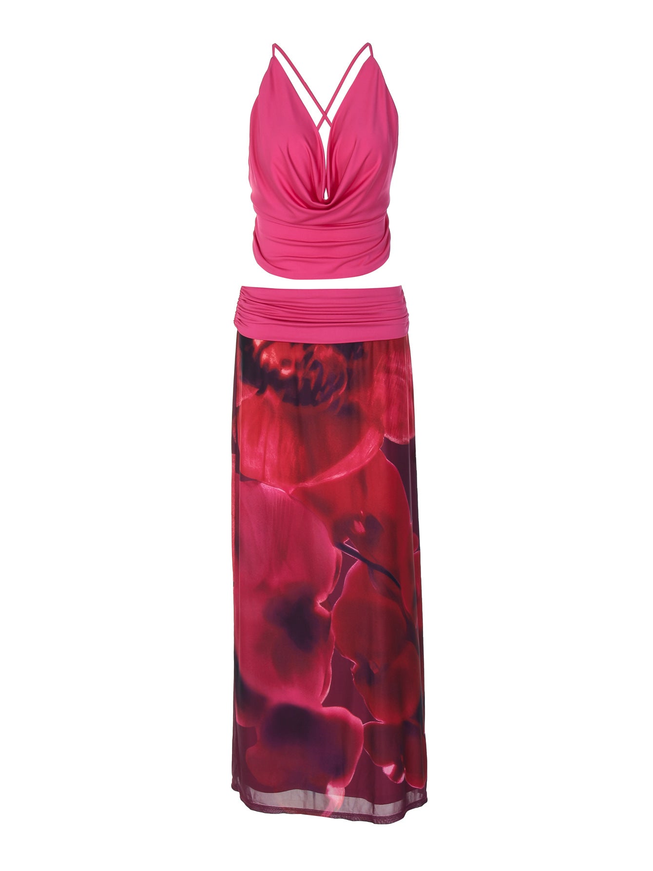 Sleeveless Sexy Floral Midi Dress Set for Parties