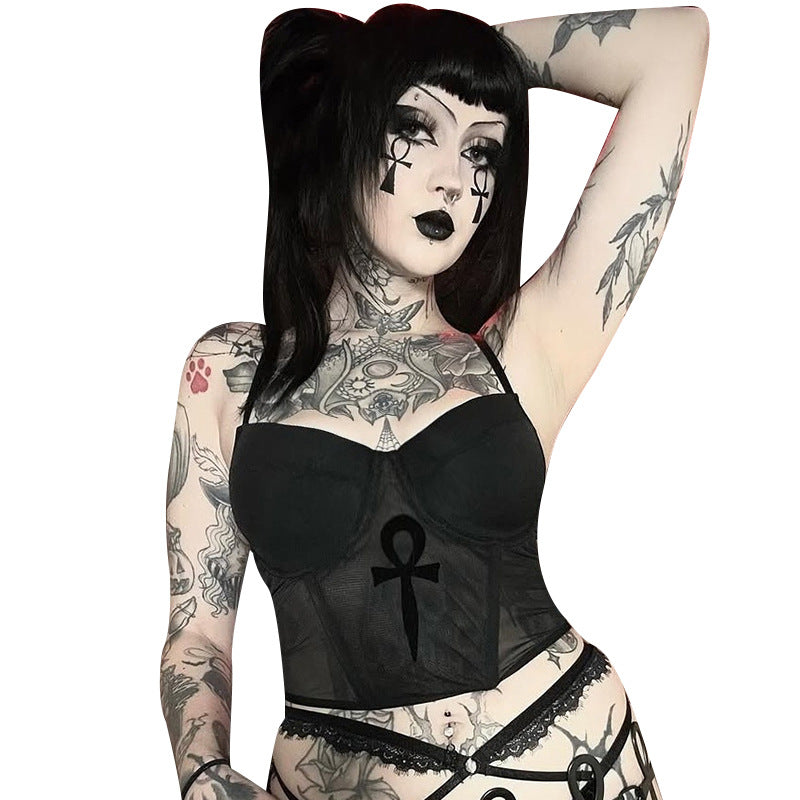 Cross Print Tank Top Sexy Dark Aesthetic Summer Style