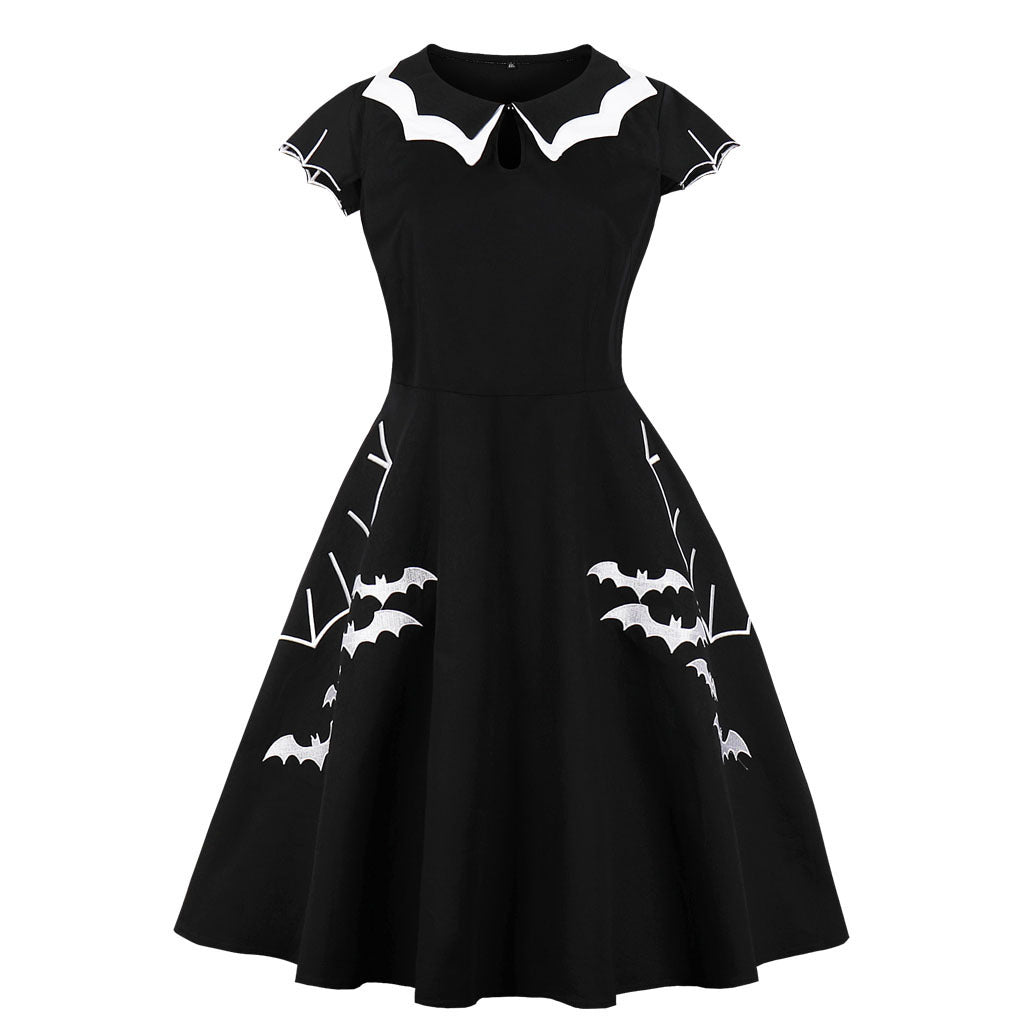 Halloween Bat Print Dress Elegant Retro Style