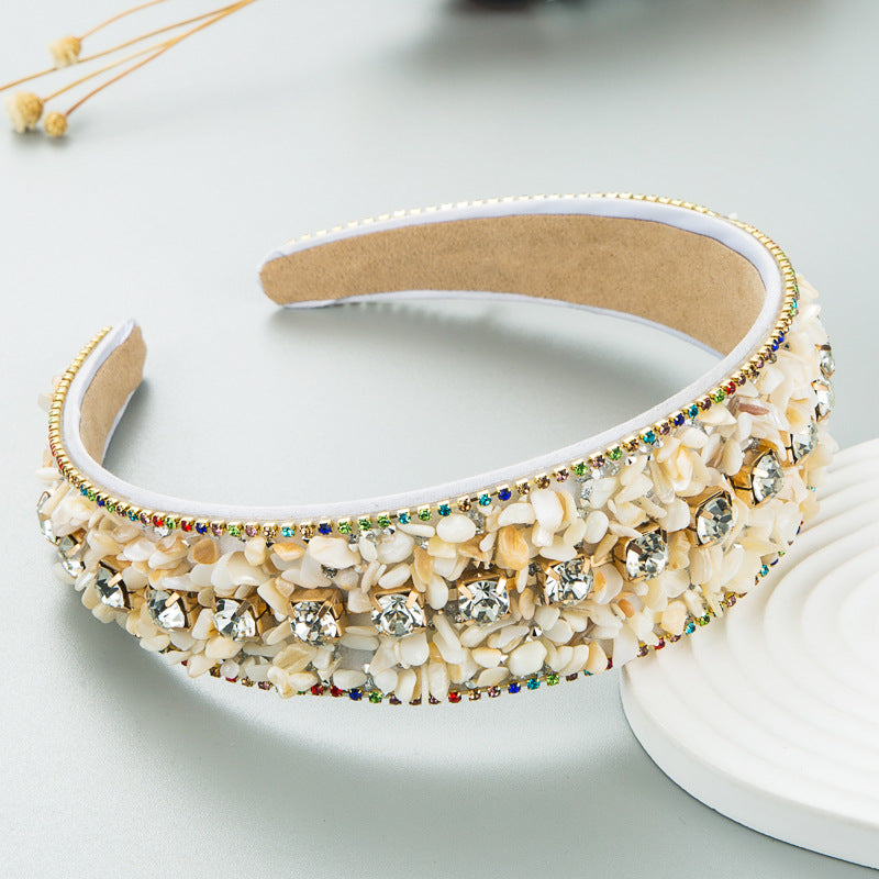 Colorful Stone Studded Wide Fabric Headband Trendy Hair Accessory