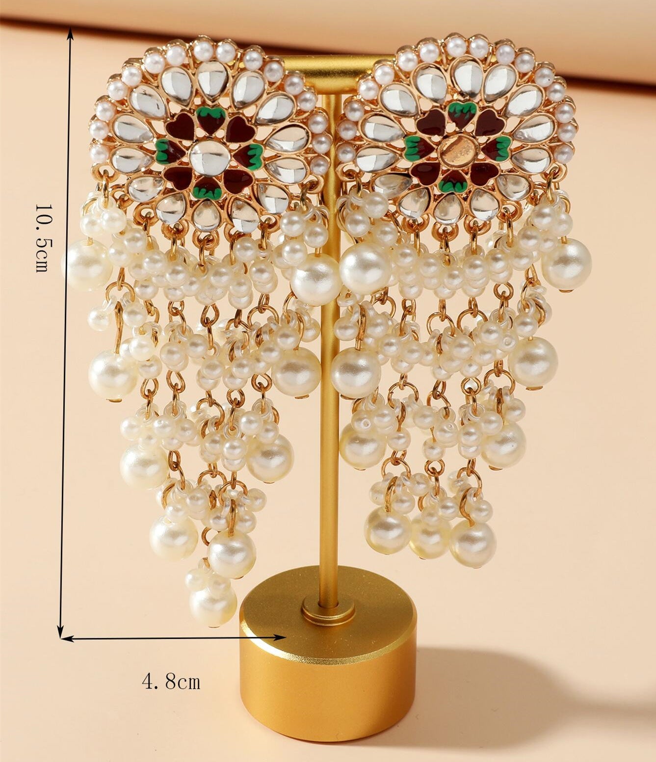 Fashion Retro Exotic Ethnic Style Exaggerated Earrings Palace Style Diamond Pearl Tassel Earrings