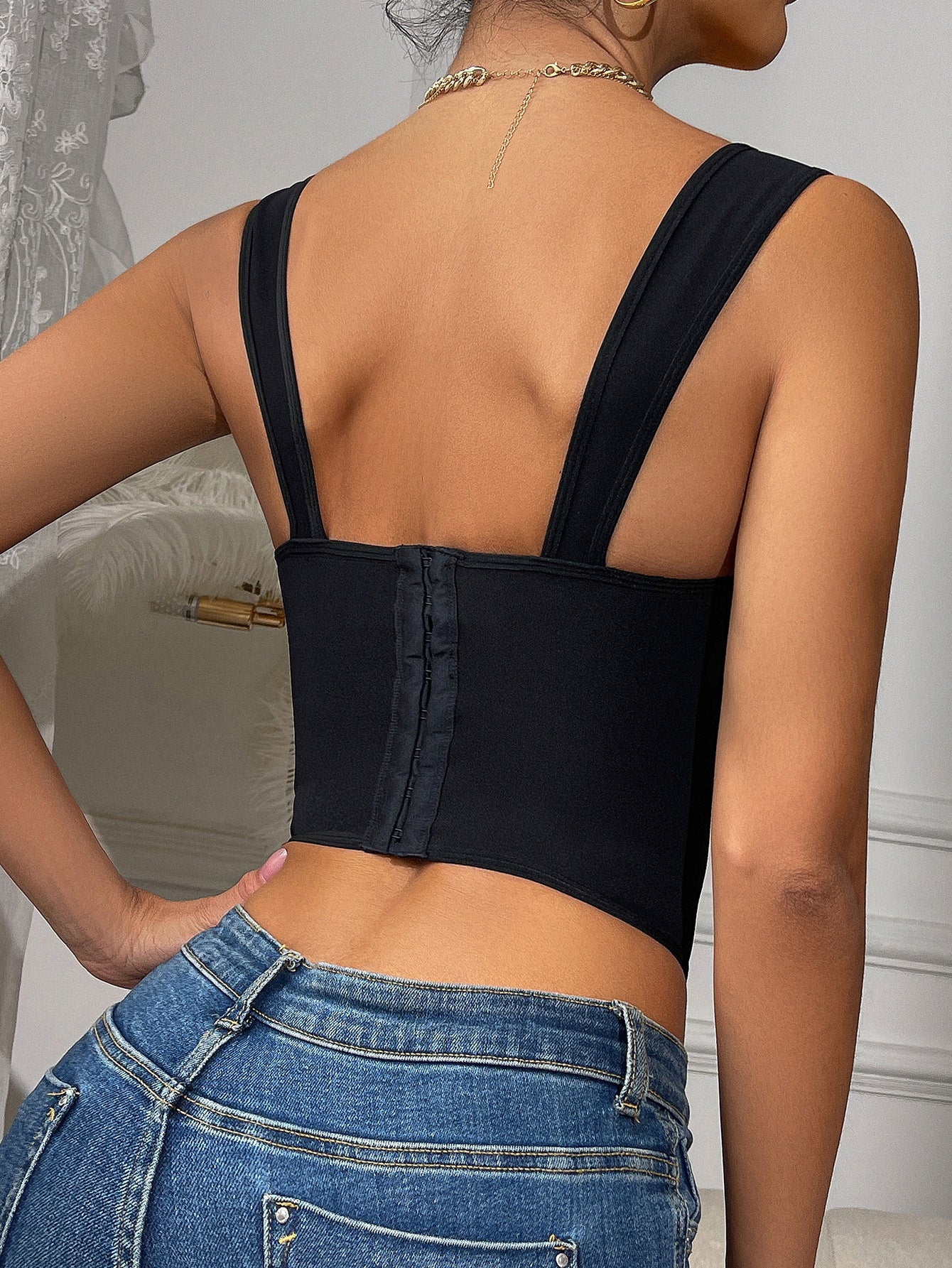 Sexy Black Lace Cami Bodysuit Shaping Corset