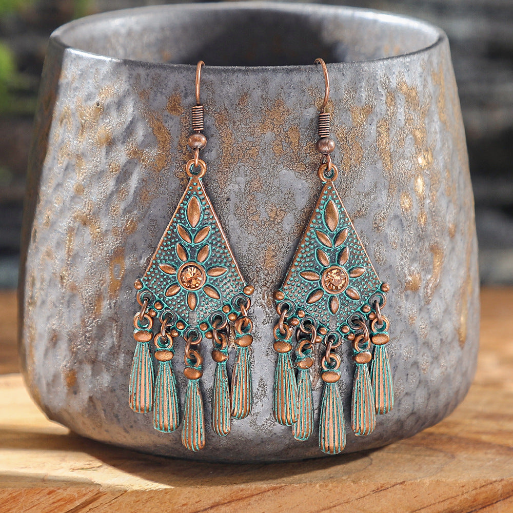 Exaggerated Geometric Tassel Earrings Vintage Long Chain Drop Earrings