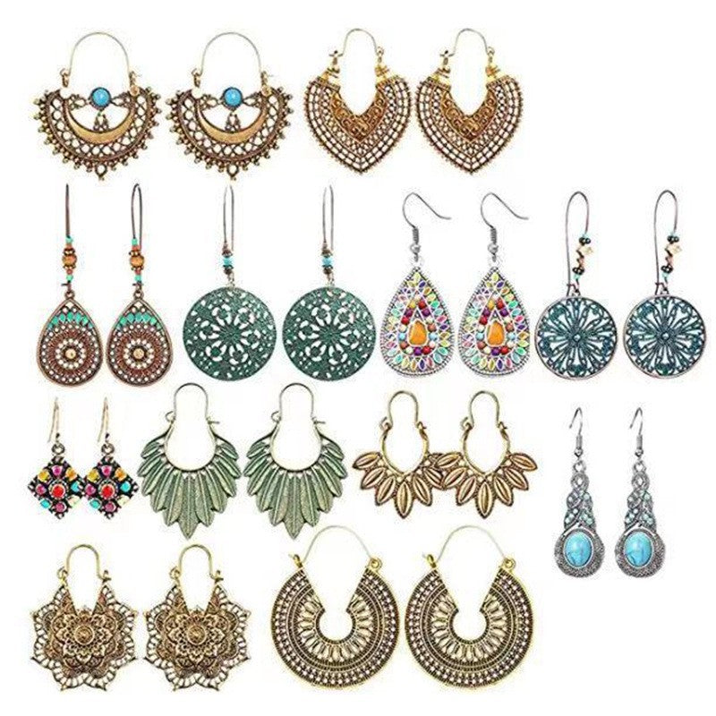 Bohemian Tassel Earrings Set Vintage Geometric Alloy Jewelry