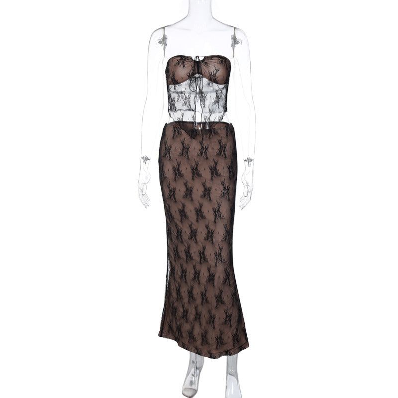 Sexy Lace Patchwork Bodycon Midi Dress Set