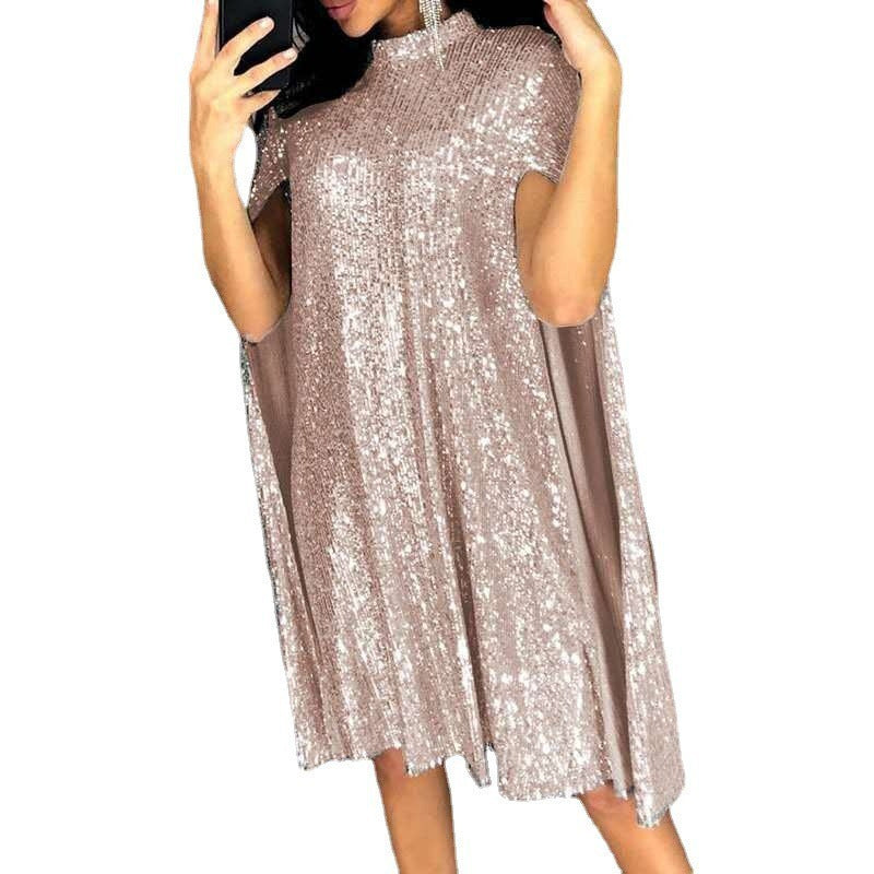 Sequin Long Sleeve A-Line Dress With Zipper