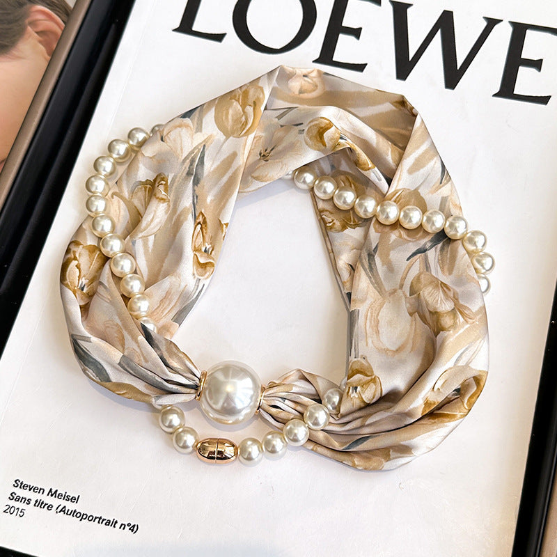 Elegant Magnetic Clasp Pearl Necklace Scarf