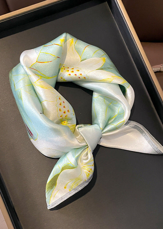 Satin Square Scarf With Lotus Garden Print