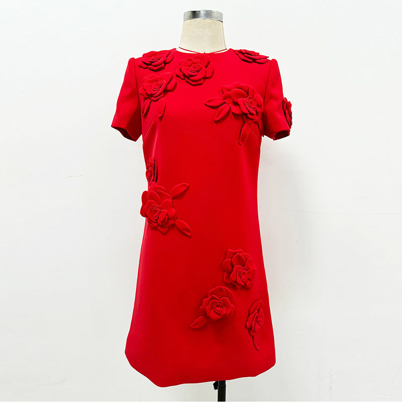 Trendy Floral Short Sleeve Dress Cotton Cocktail Dress