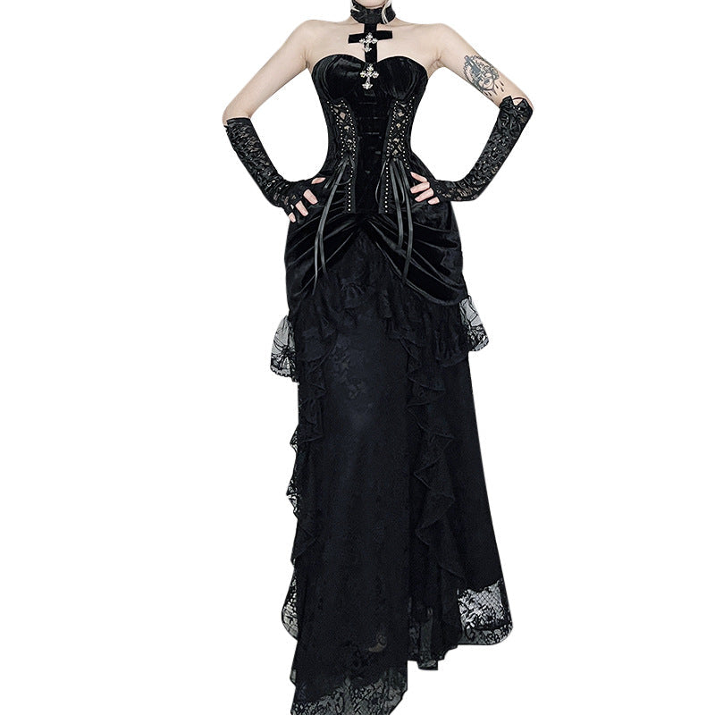 Victoria Style Velvet Midi Skirt Elegant Evening Dress