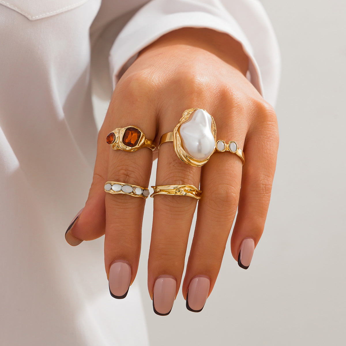 Floral Open Ring With Pearl Accents