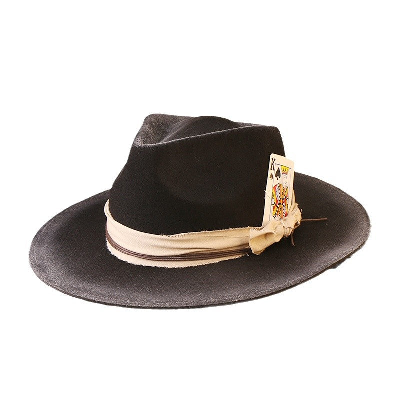 Vintage Wide Brim Wool Cowboy Hat Stylish Retro Autumn Winter Attire