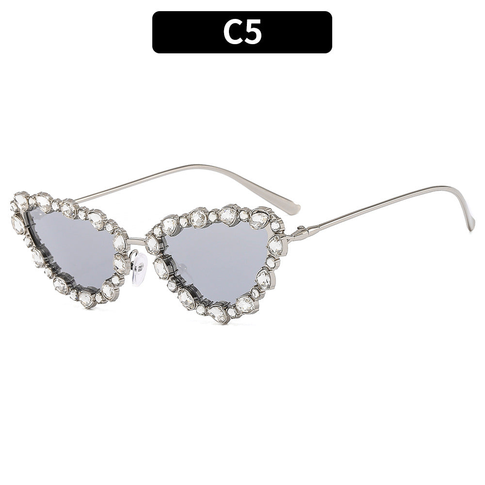 Cateye Sunglasses with Rhinestones Stylish Metal Frame Party Glasses
