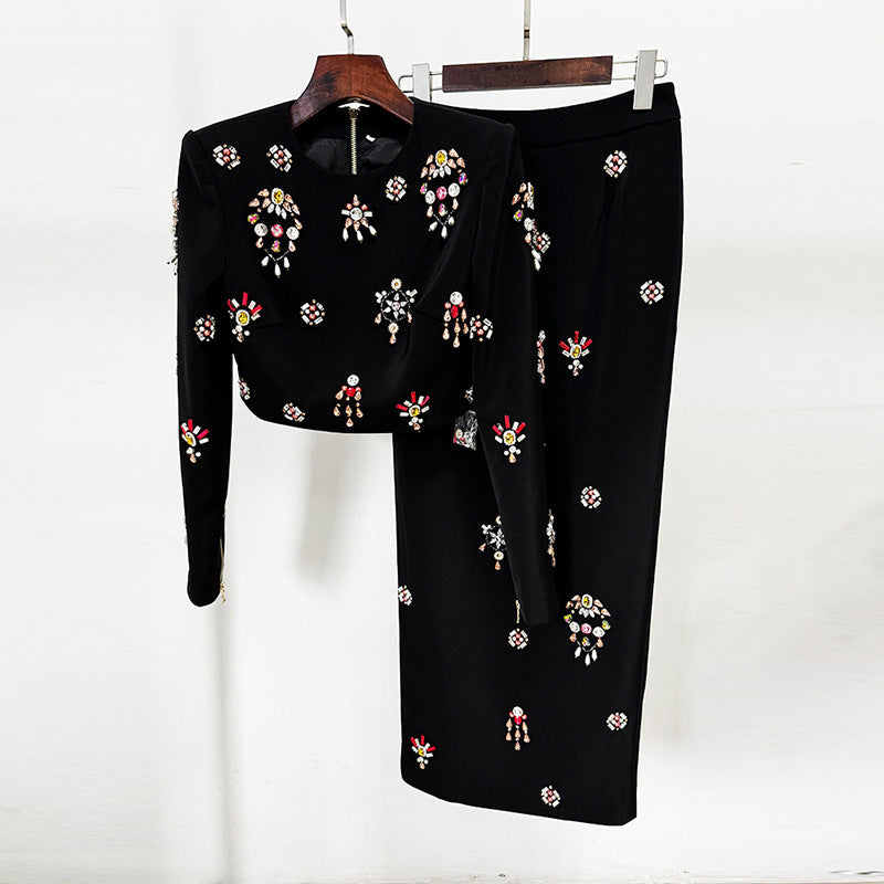 Beaded Embellished Short Top and Long Skirt Set
