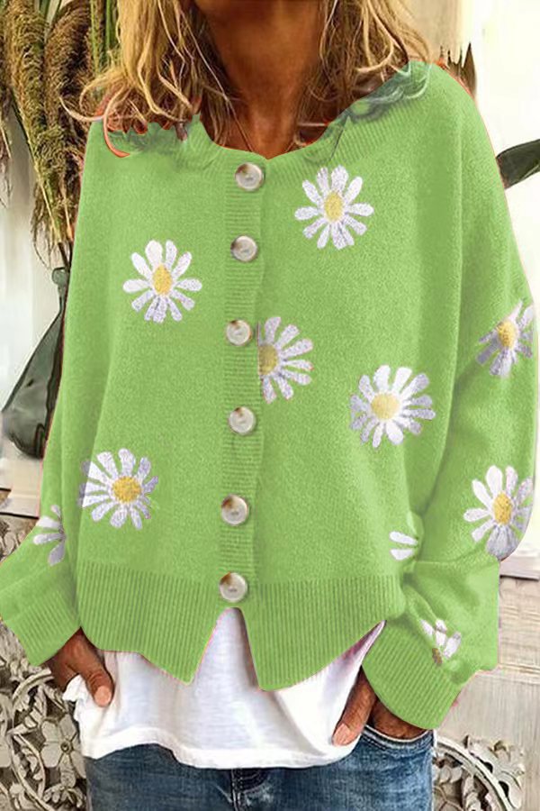 Autumn And Winter New Sweater Ladies Embroidered Knitted Cardigan Sweater