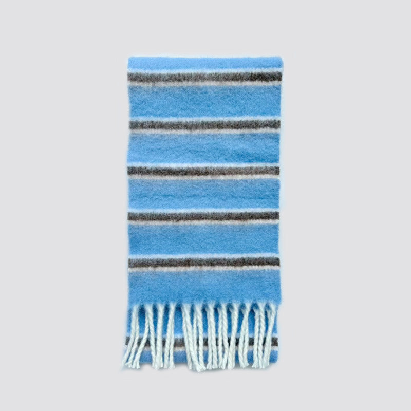 Color Block Striped Scarf with Fringes Stylish Warm Scarf