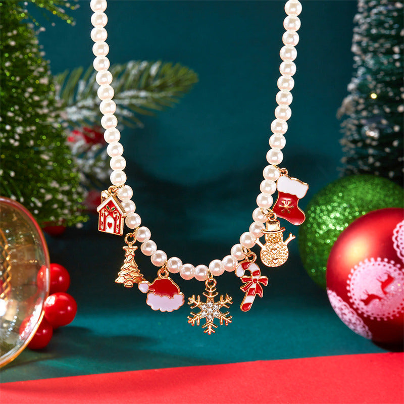 Cute Christmas Tree Snowflake Pendant Necklace