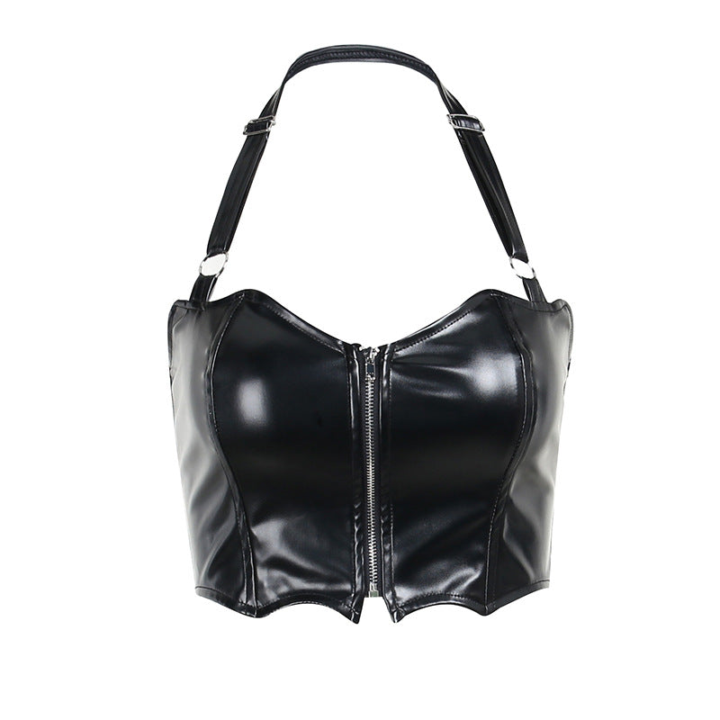 Dark Batwing Crop Top Women Sexy Zipper Tank Top