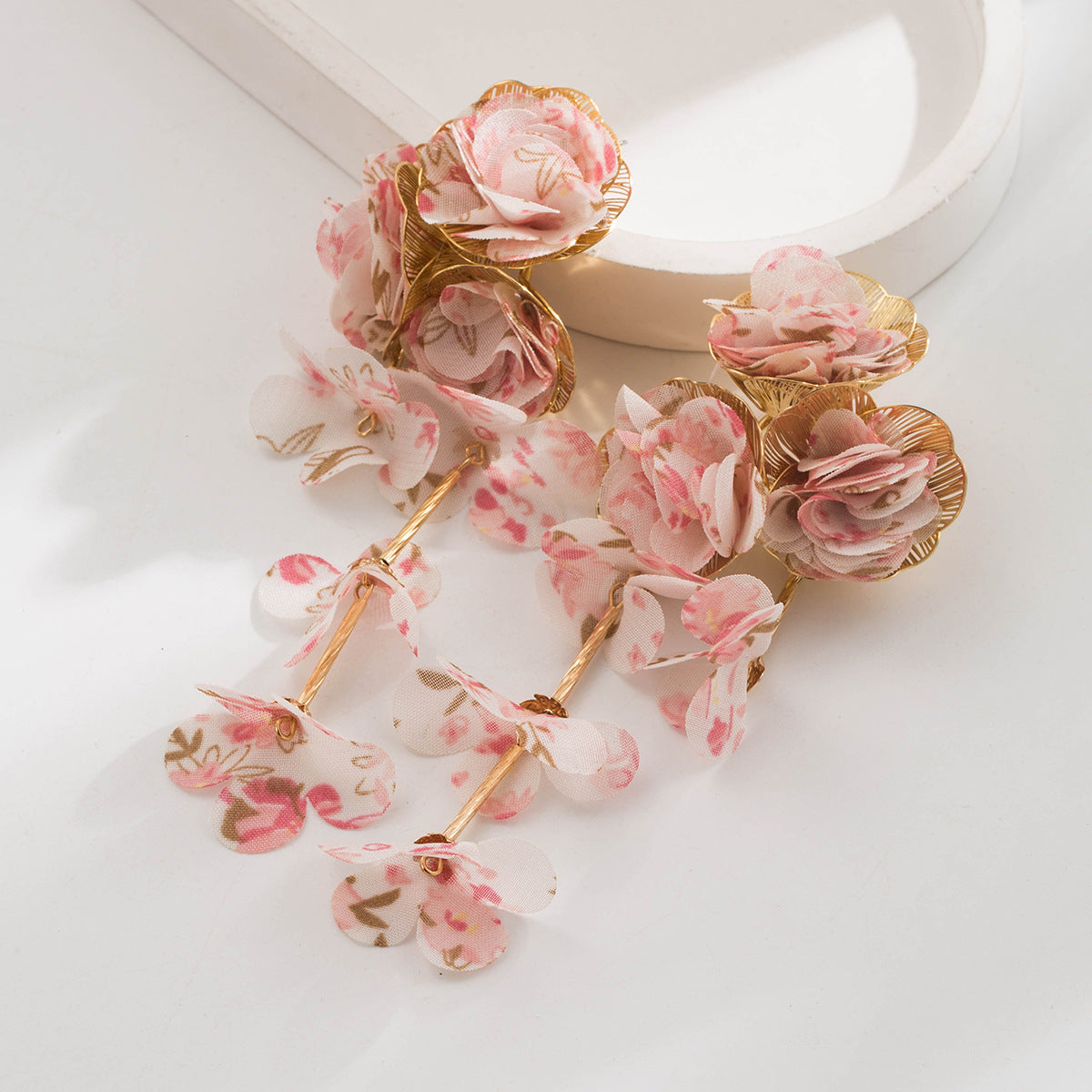 Chic Floral Chiffon Earrings Lightweight Vacation Style