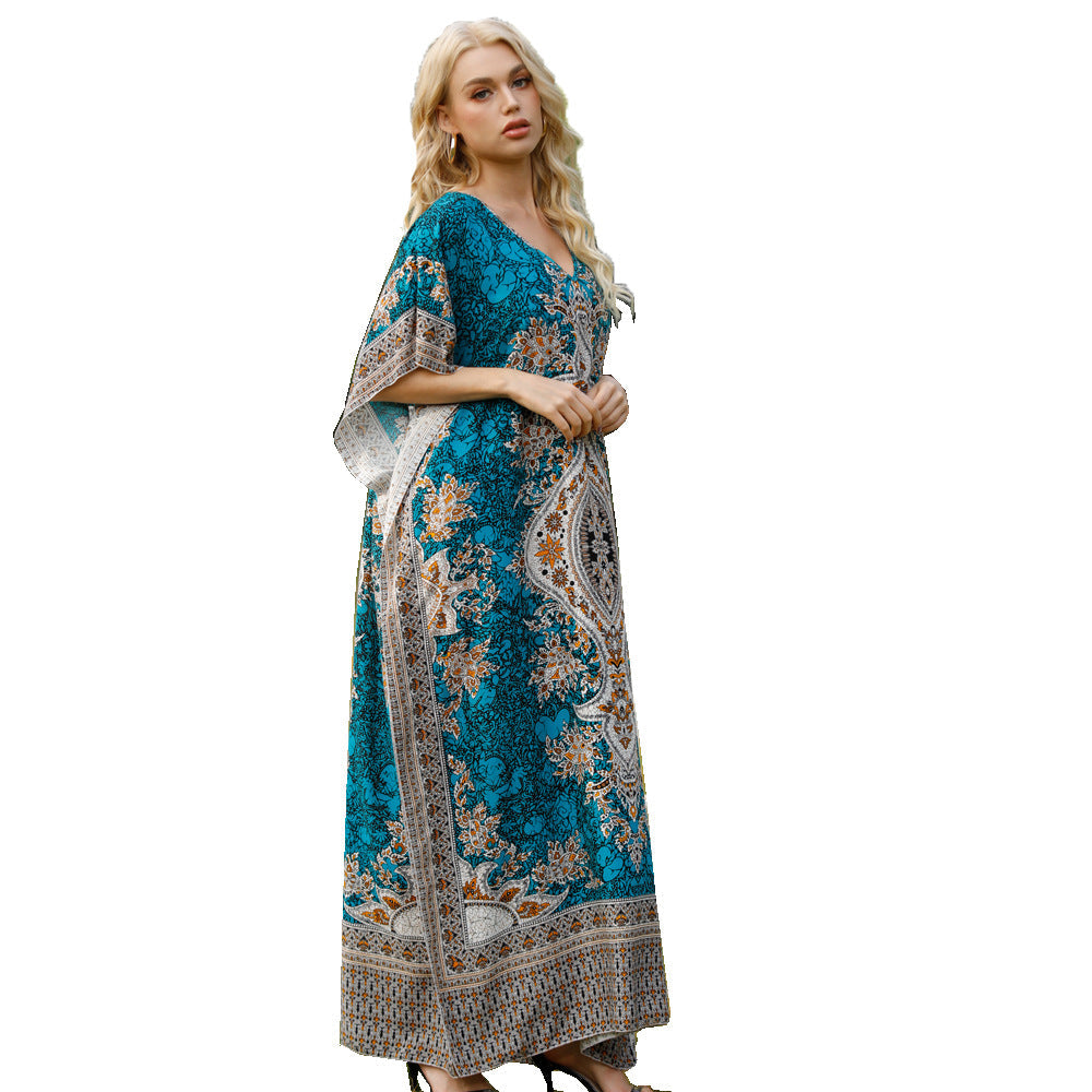 New Women'S Printed Skirt Middle Eastern Large Loose Robe Beach Resort Dress