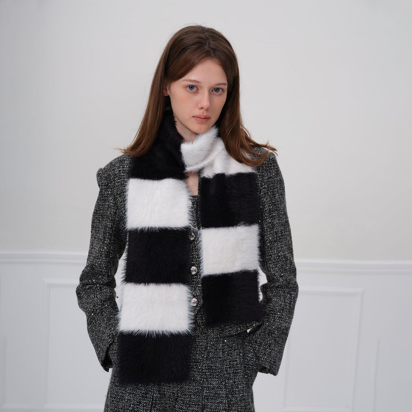 Soft Color Block Striped Plushed Scarve