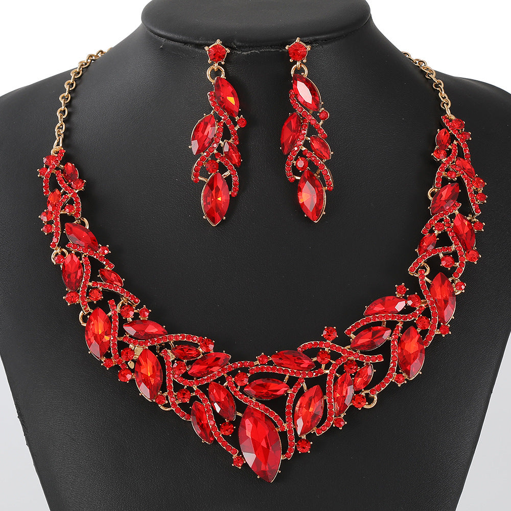 Crystal Gemstone Necklace and Earring Set with Floral Design for Elegant Occasions